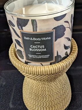 Bath & Body Works Woven Basket Candle Pedestal W/3 Wick Cactus Blossom Boho Chic